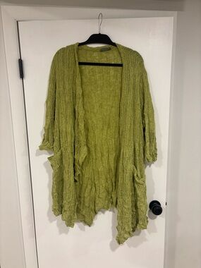 Chalet et Ceci Light Green Open-Front Knit Cardigan